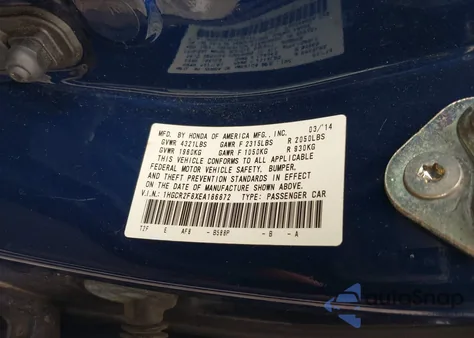 2014 Honda Accord Ex-L z USA, uszkodzony, nr VIN 1HGCR2F8XEA186872